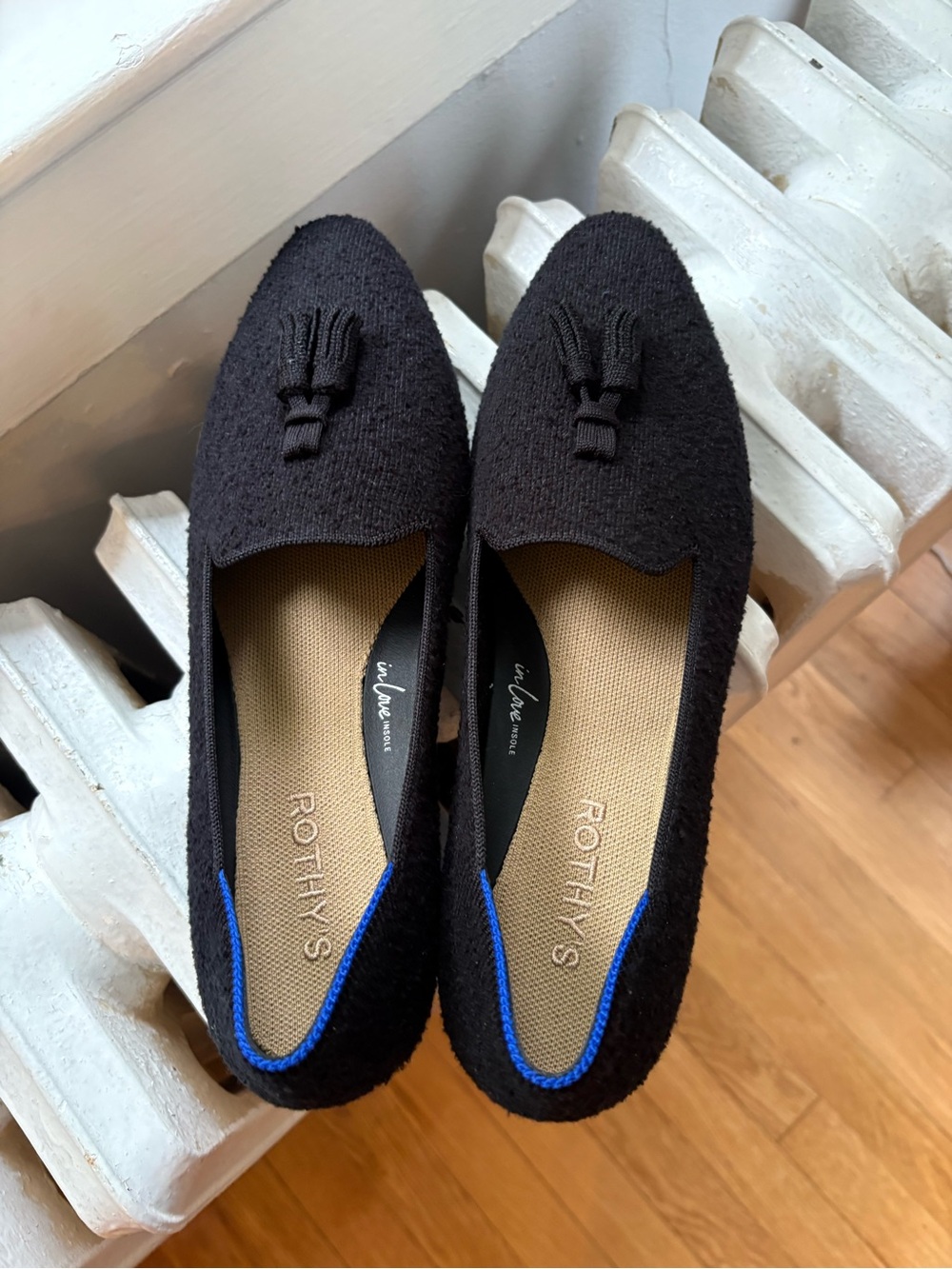 Rothy's Almond Tassel Loafer in Black Boucle NWT - Picture 2 of 9